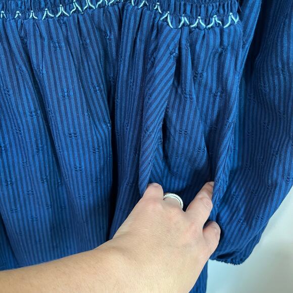 Draper James RSVP Navy Smocked Square Neck Long Sleeve Midi Dress Pockets Sz L - Picture 8 of 10